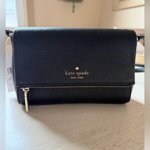 NWT Kate Spade Mini Flip Lelia Black Pebbled Leather Crossbody Bag